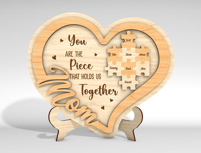 Personalized Mom Heart Puzzle Sign SVG for Glowforge and xTool