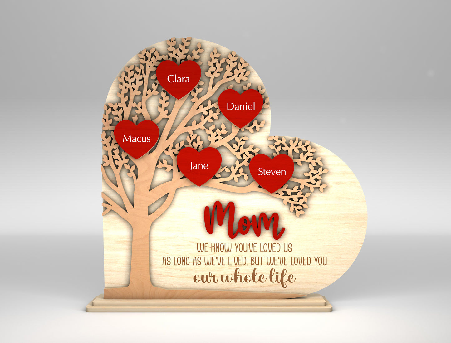 Personalized Mom Heart Tree Family Sign SVG for Glowforge