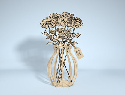 Wooden Flower Vase SVG Bundle 5 Vases 22 Flowers for Glowforge and xTool