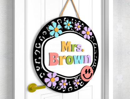 Personalized Daisy Teacher Door Sign SVG Laser Cut File for Glowforge and xTool