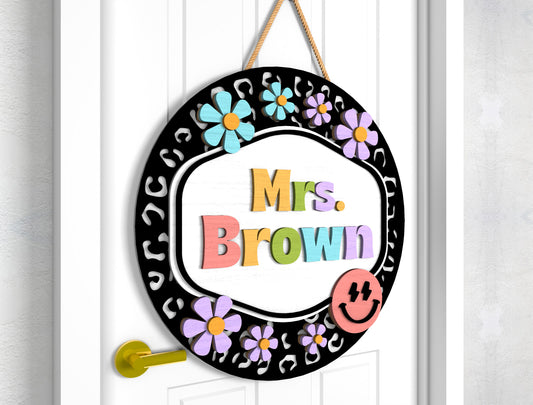 Personalized Daisy Teacher Door Sign SVG Laser Cut File for Glowforge and xTool