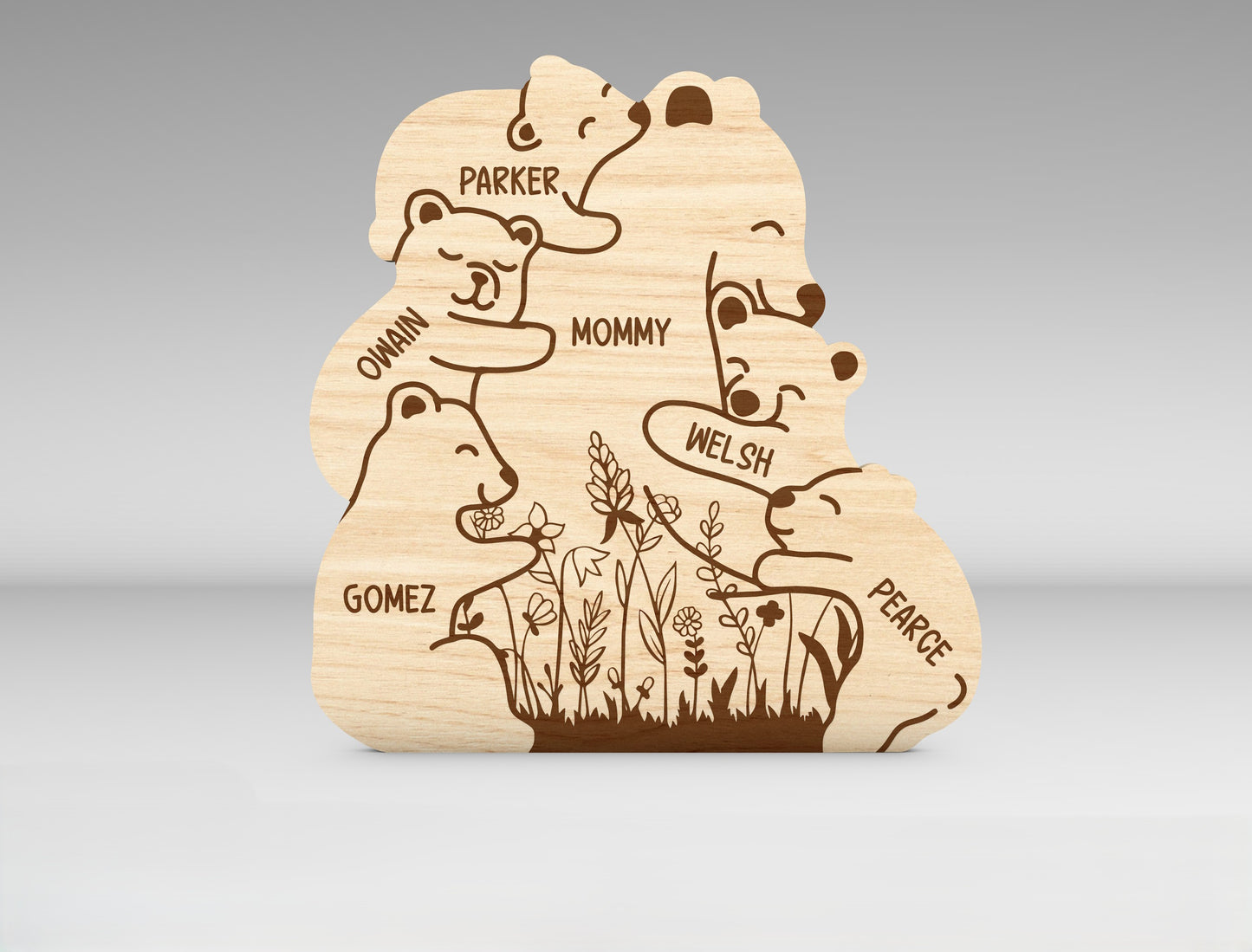 Custom Name Bear Family Tree Sign SVG for xTool and Glowforge