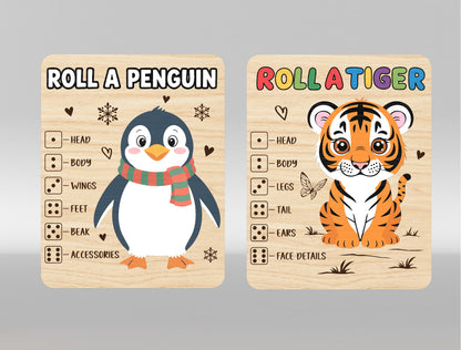 Kids Roll a Zoo Animal Game SVG Bundle for Glowforge xTool | 12 Designs