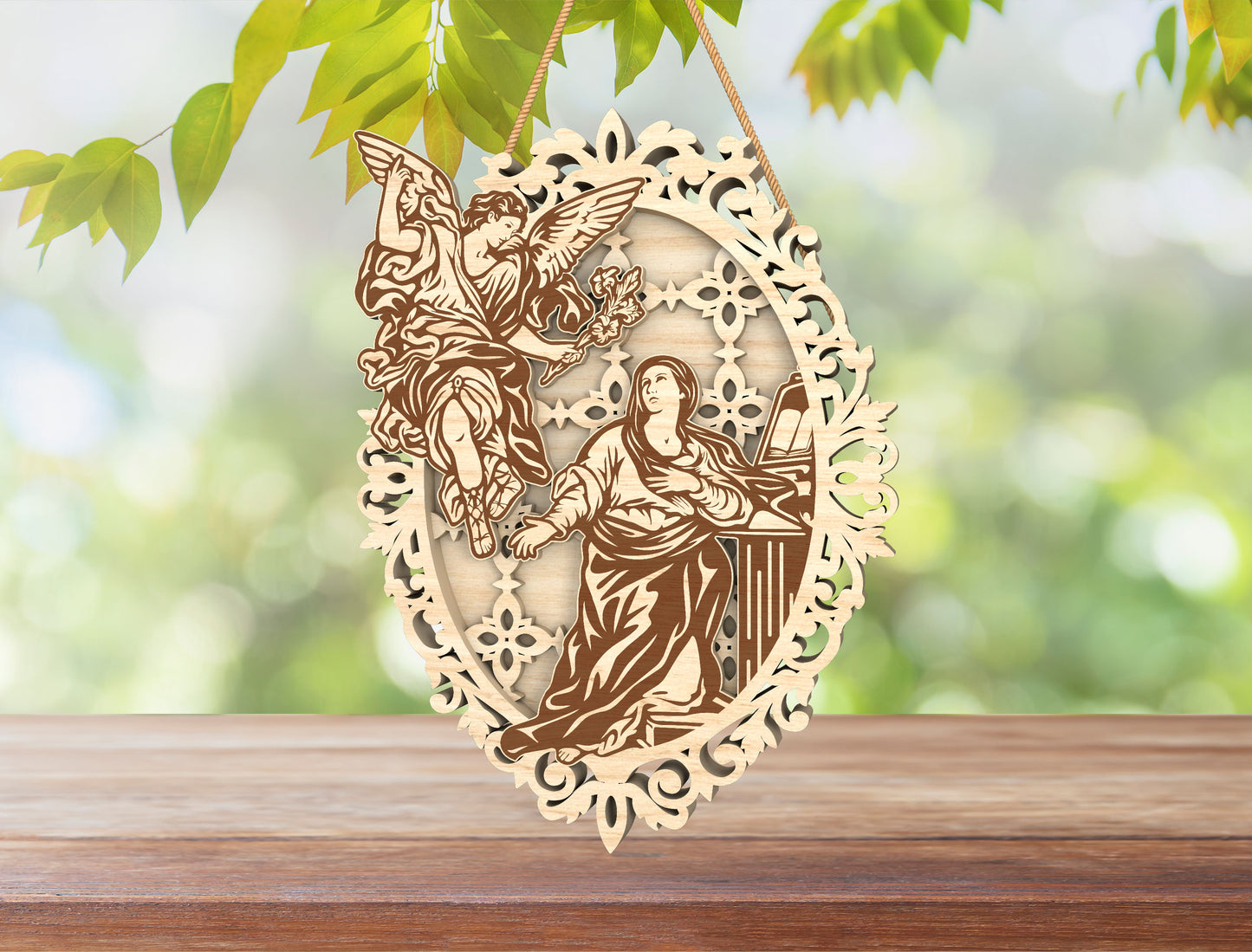 Layered Angel Ornament SVG Christian Hanging Oval Multilayer for LightBurn