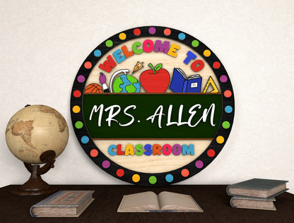 Personalized Round Classroom Door Sign SVG for Glowforge Users