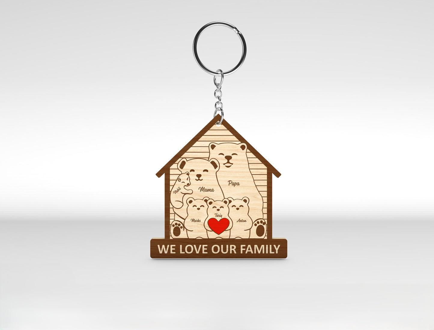 Bear Family Keychain SVG Personalized Bear House Sign for xTool