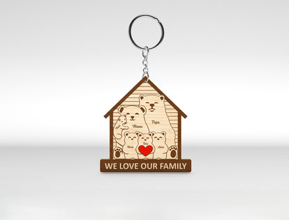 Bear Family Keychain SVG Personalized Bear House Sign for xTool