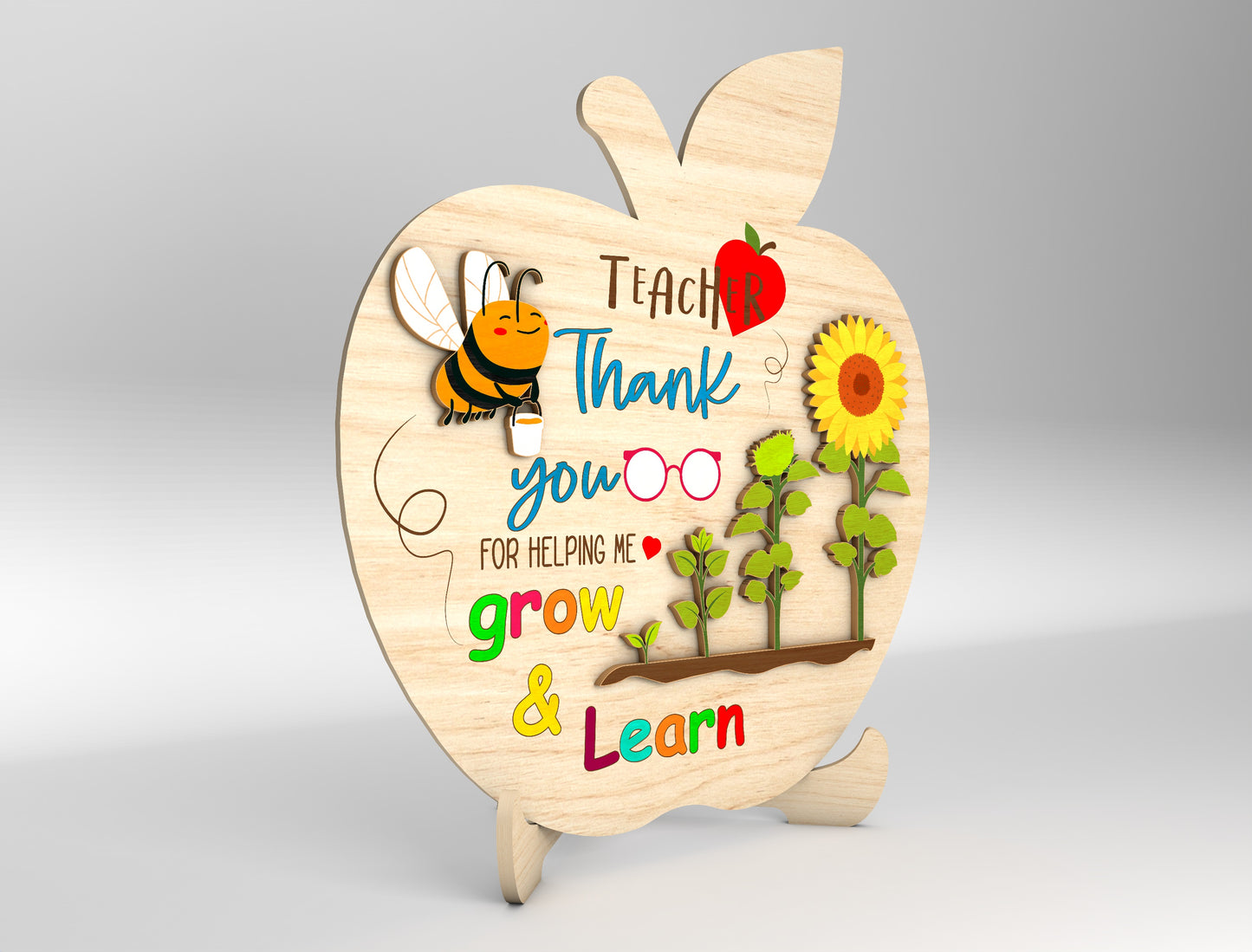 Apple Sign Laser Cut File – Wooden Apple Shape Teacher Gift SVG – Thank You Teacher Tabletop Decor
