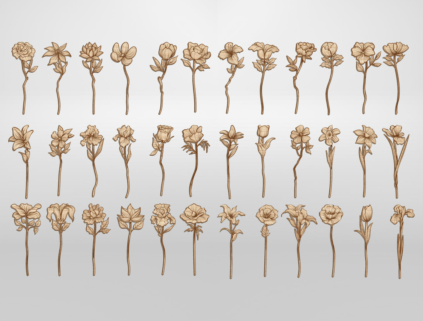 Floral Vase Arrangement SVG Bundle 36 Flowers for Glowforge and xTool