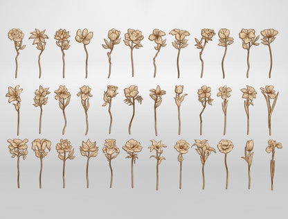 Floral Vase Arrangement SVG Bundle 36 Flowers for Glowforge and xTool