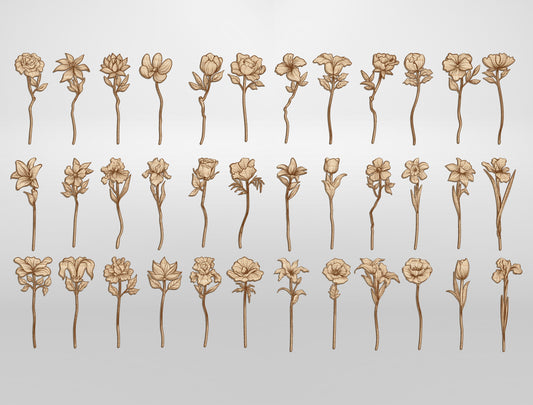 Floral Vase Arrangement SVG Bundle 36 Flowers for Glowforge and xTool
