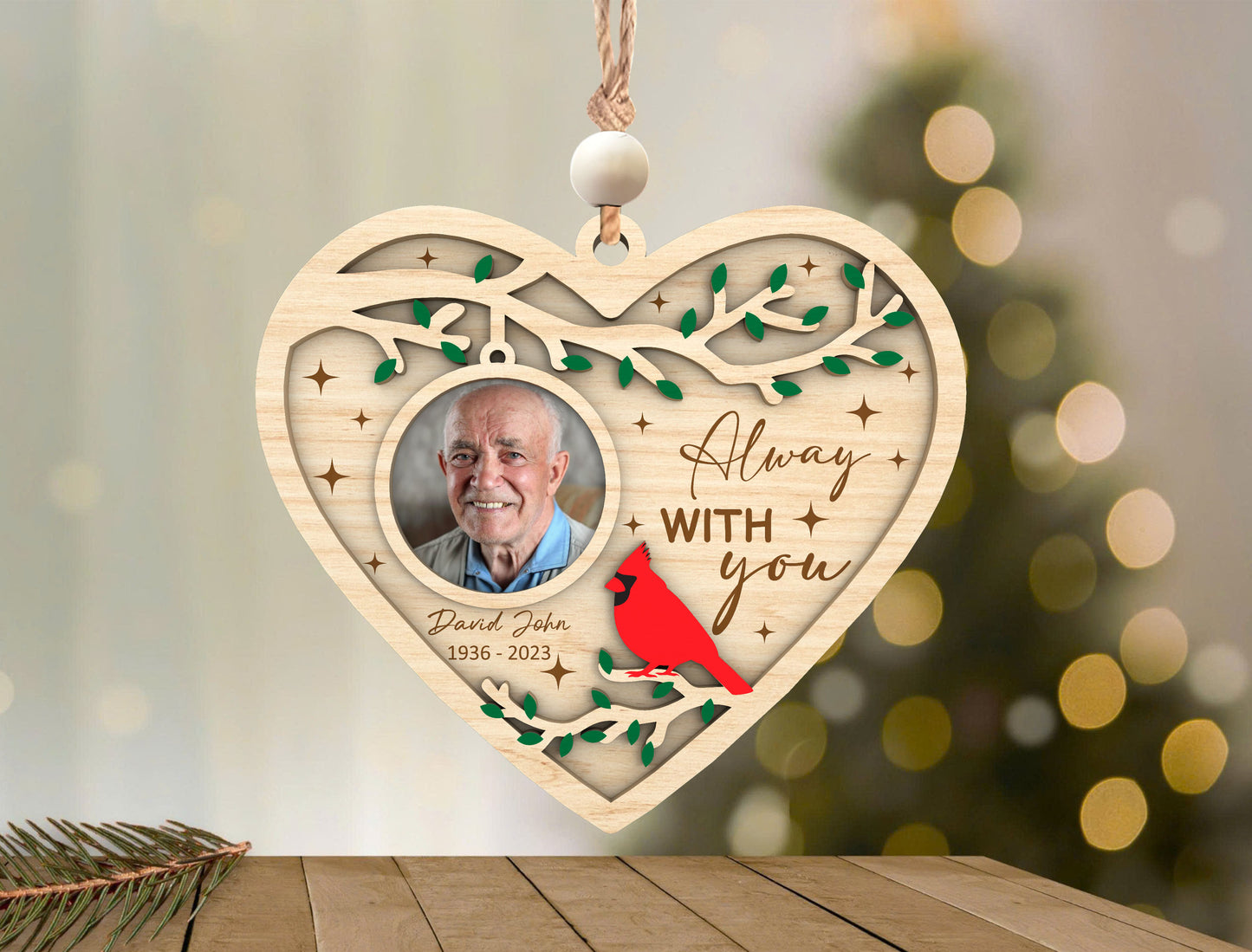 Cardinal Heart Photo Memorial Ornament SVG Laser Cut File for xTool