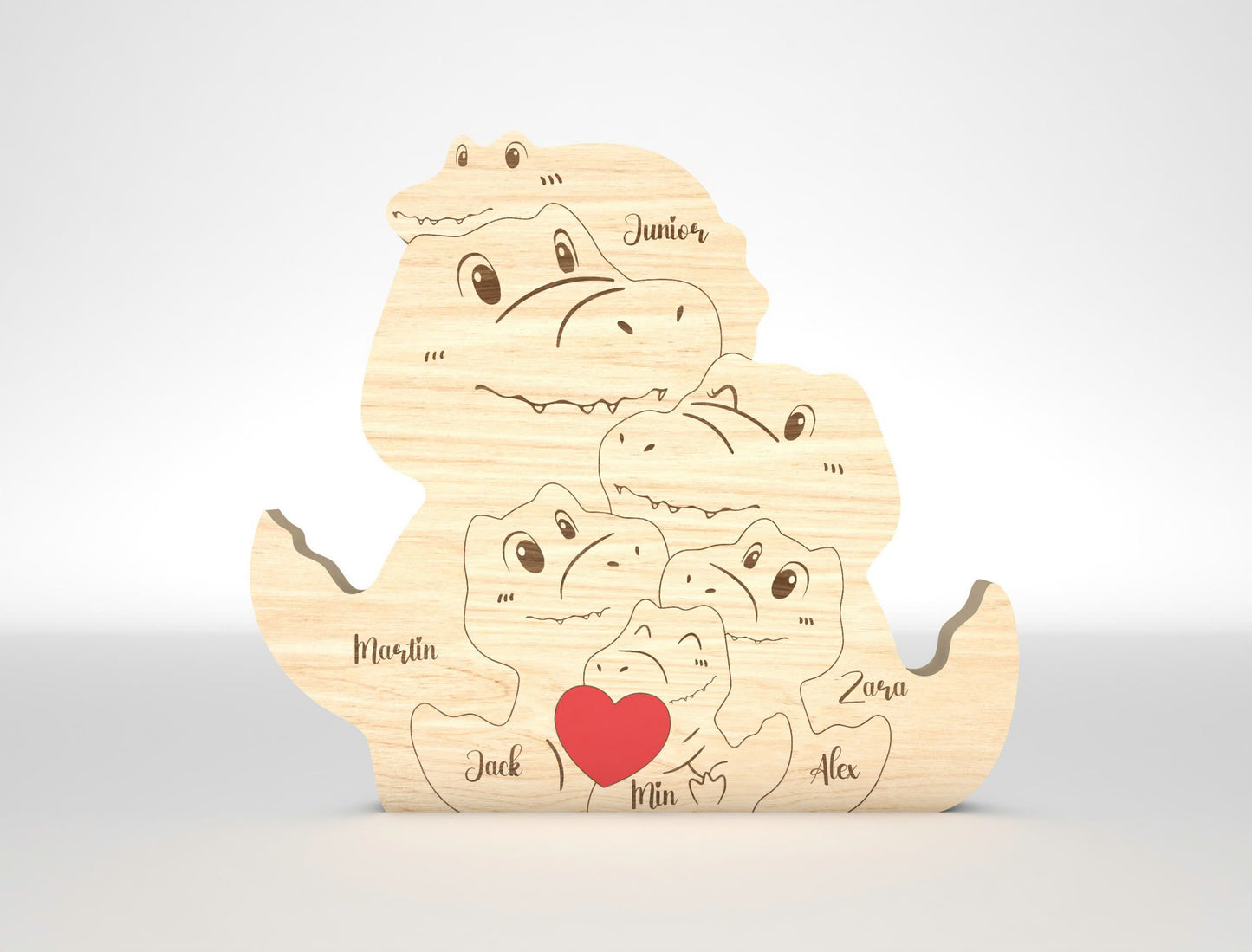 Personalized Family Crocodile Puzzle SVG Laser Cut File for Glowforge and LightBurn