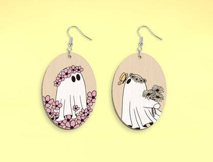 9 Floral Ghost Earrings SVG Halloween Laser Cut Bundle for xTool