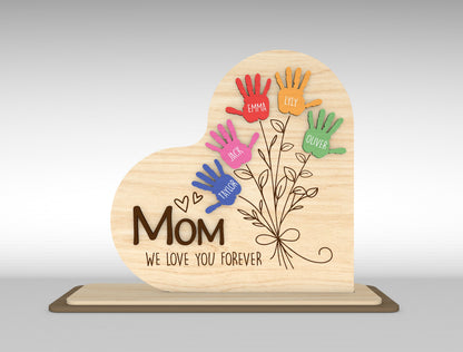 Personalized Handprint Mom Sign SVG Kids Name Flower Laser Cut File for xTool and Glowforge