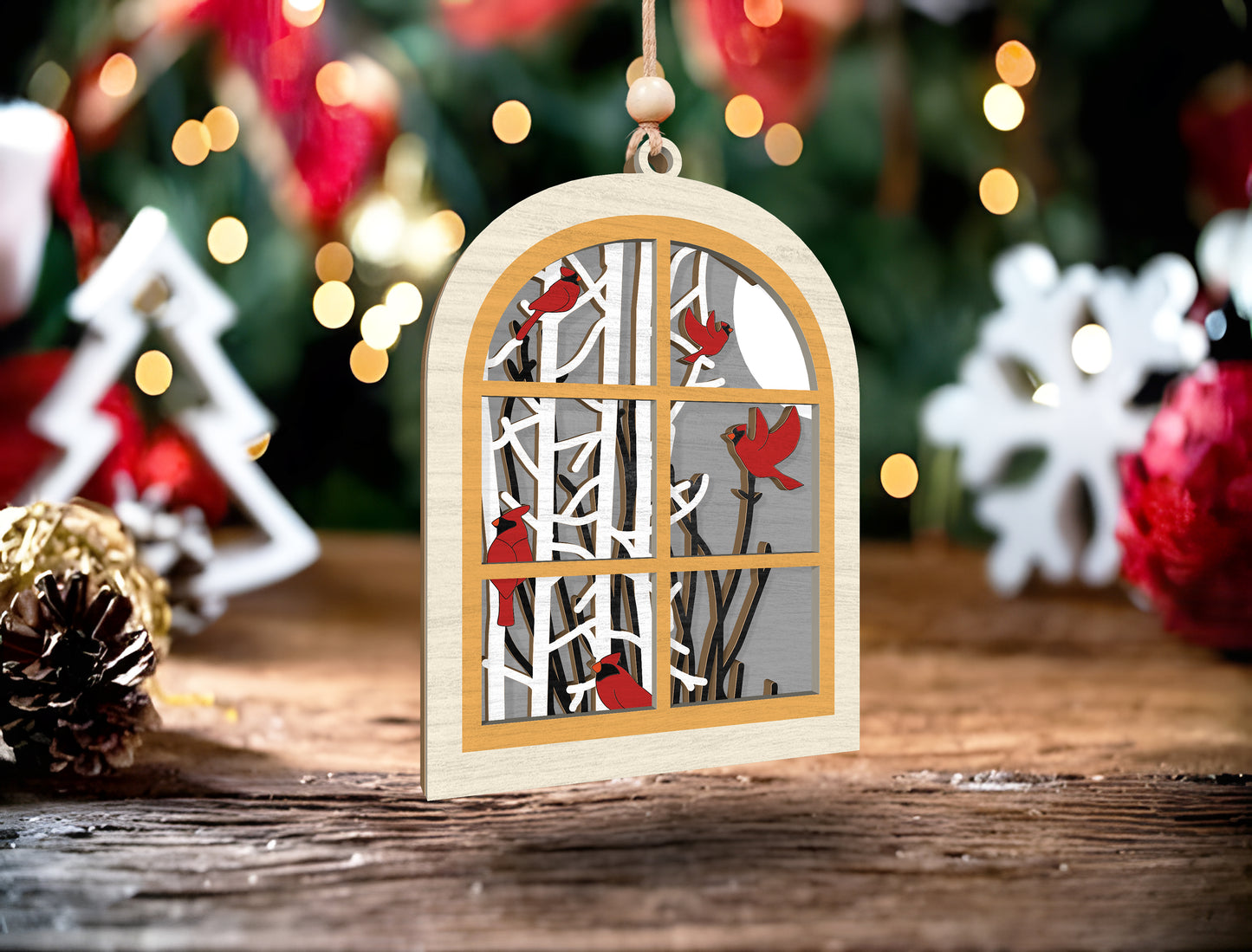 Winter Window Cardinal Ornament SVG for xTool and Glowforge