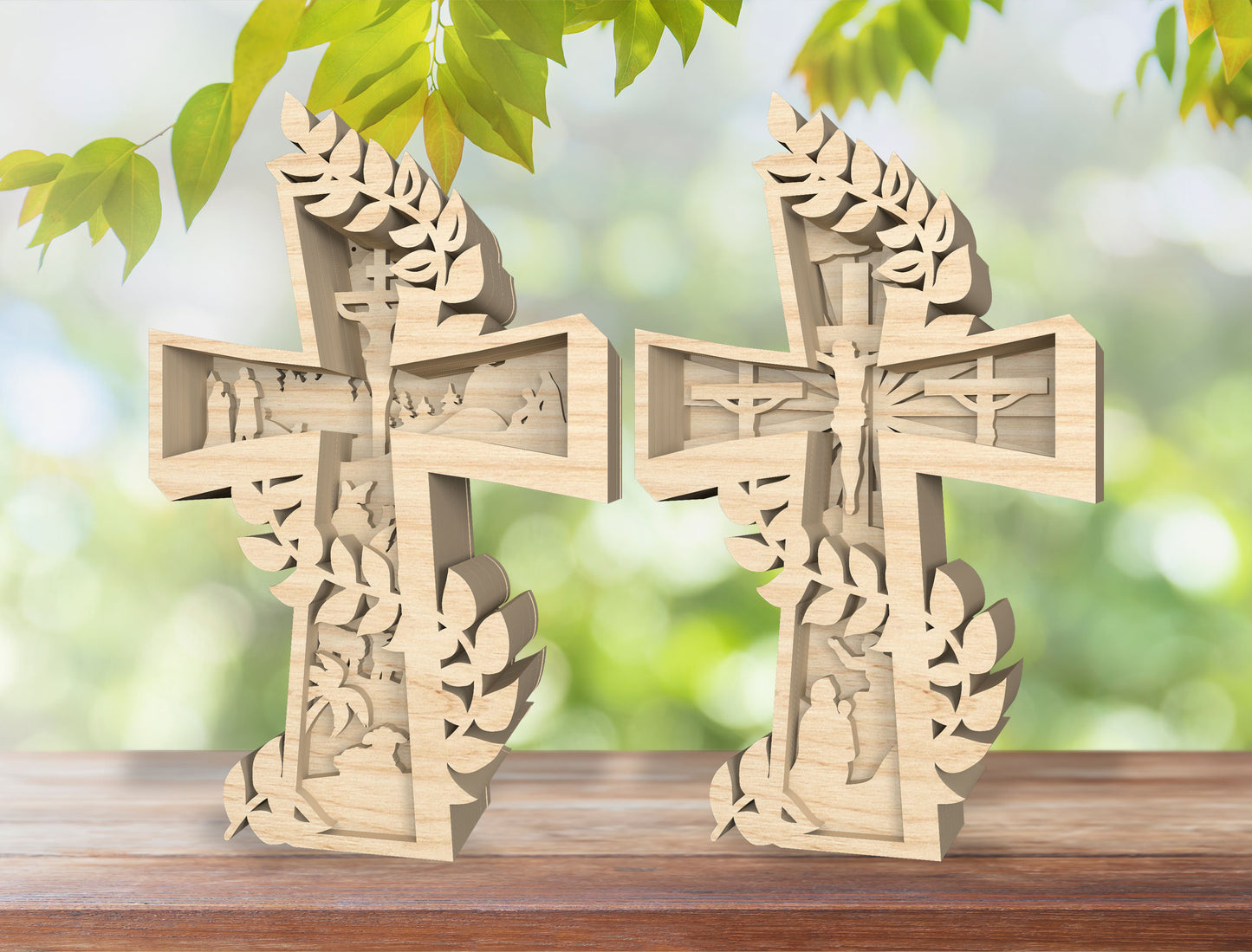 Layered Cross Christian Easter Sign SVG Bundle for LightBurn and Glowforge