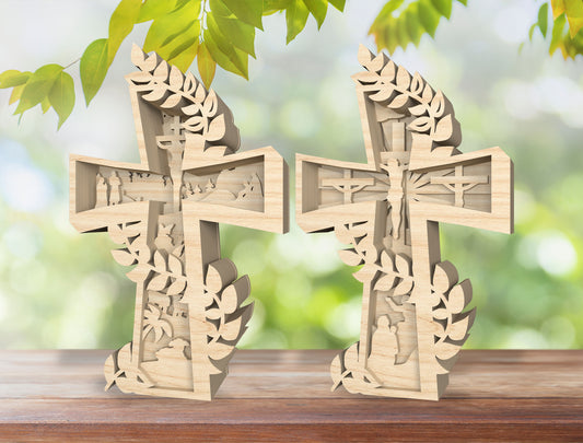 Layered Cross Christian Easter Sign SVG Bundle for LightBurn and Glowforge
