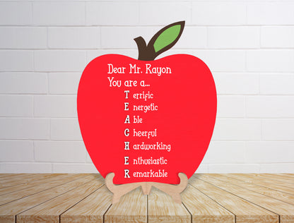 Personalized Teacher Apple Sign SVG Laser Cut File for Glowforge and LightBurn