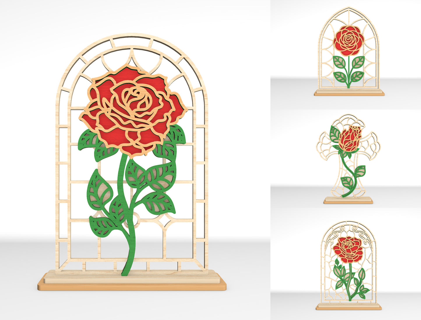 Rose Window Frame SVG Bundle Stained Glass Style Laser Cut File for xTool and Glowforge