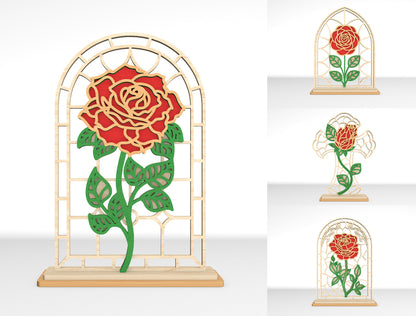 Rose Window Frame SVG Bundle Stained Glass Style Laser Cut File for xTool and Glowforge