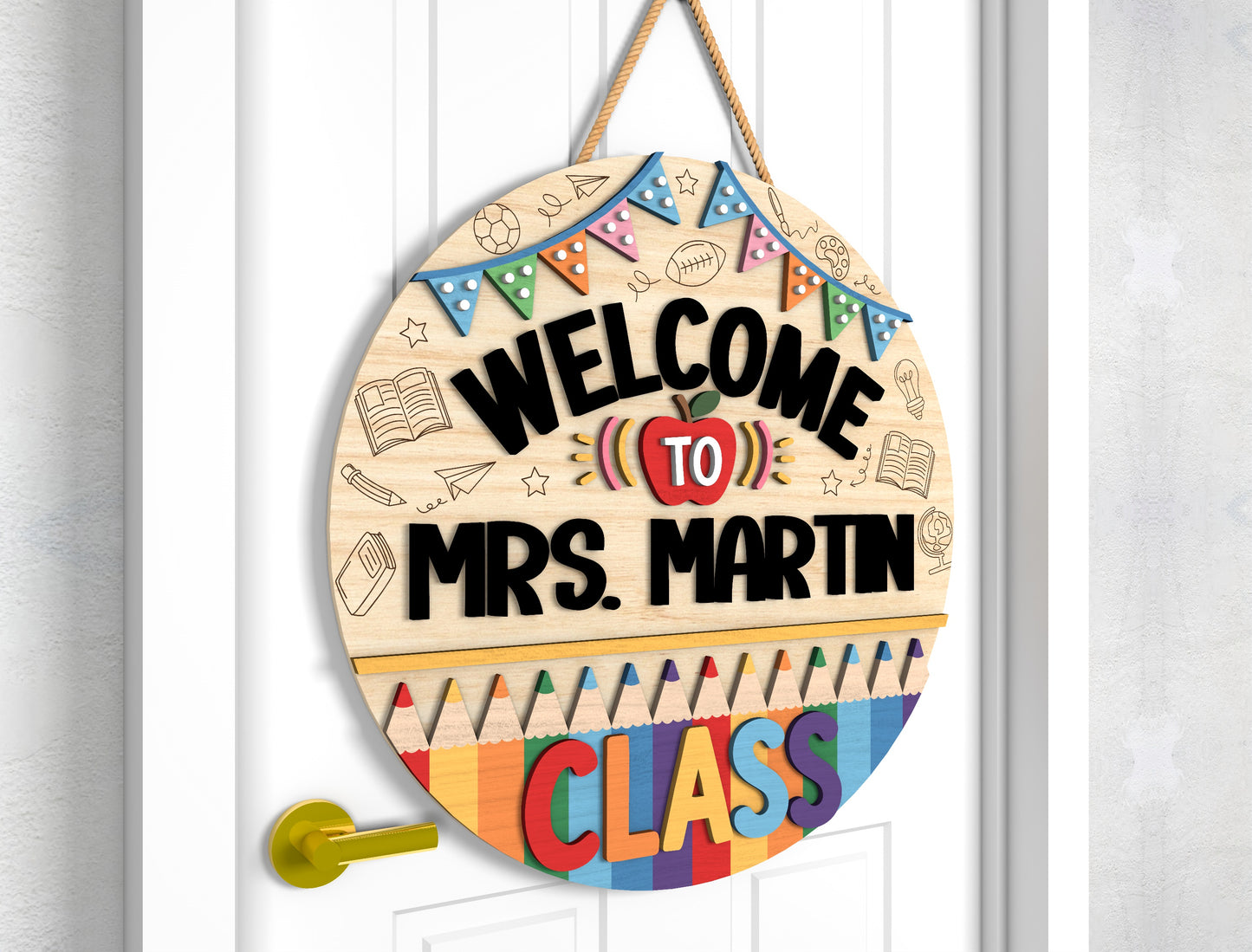 Personalized Boho Floral Teacher Door Sign SVG Laser Cut File for Glowforge and xTool