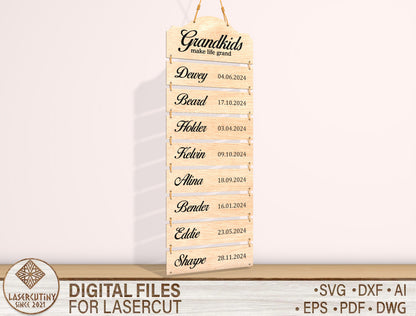 Grandkids Birth Stats Hanging Sign SVG for LightBurn and Glowforge