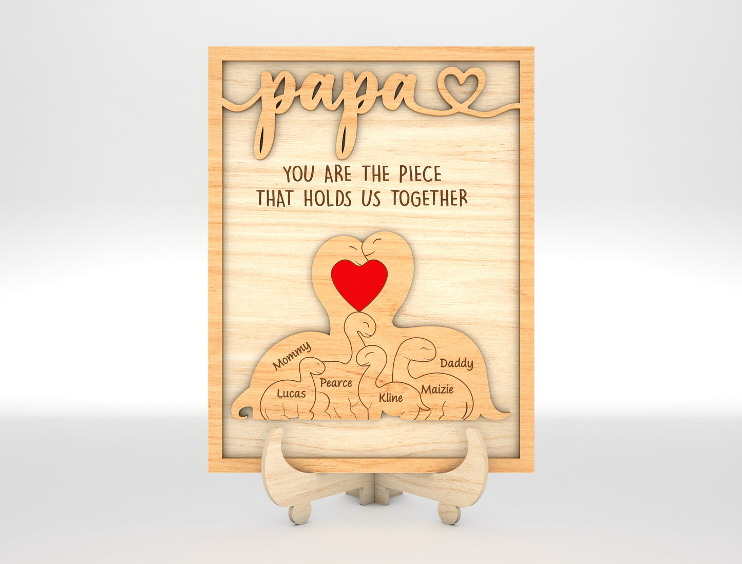 Personalized Father Dinosaur Puzzle Frame SVG for Glowforge