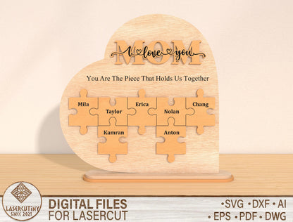 Mom Puzzle Family Sign SVG Bundle Personalized for Glowforge and xTool