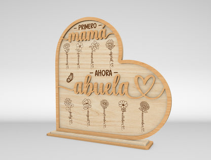 Primero Mamá Ahora Abuela Spanish Flower Sign SVG for xTool and LightBurn