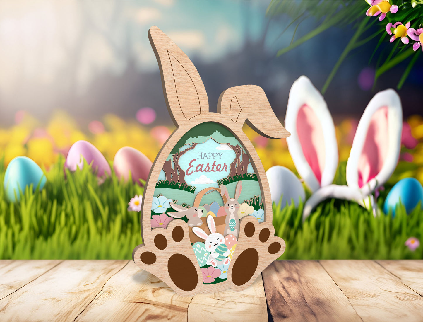 Easter Bunny Egg Multilayer Frame SVG for Glowforge and LightBurn