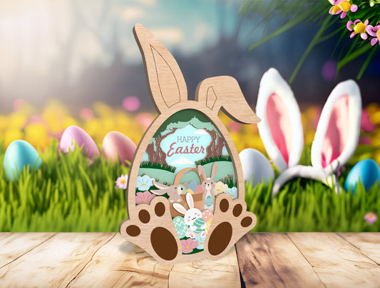 Easter Bunny Egg Multilayer Frame SVG for Glowforge and LightBurn