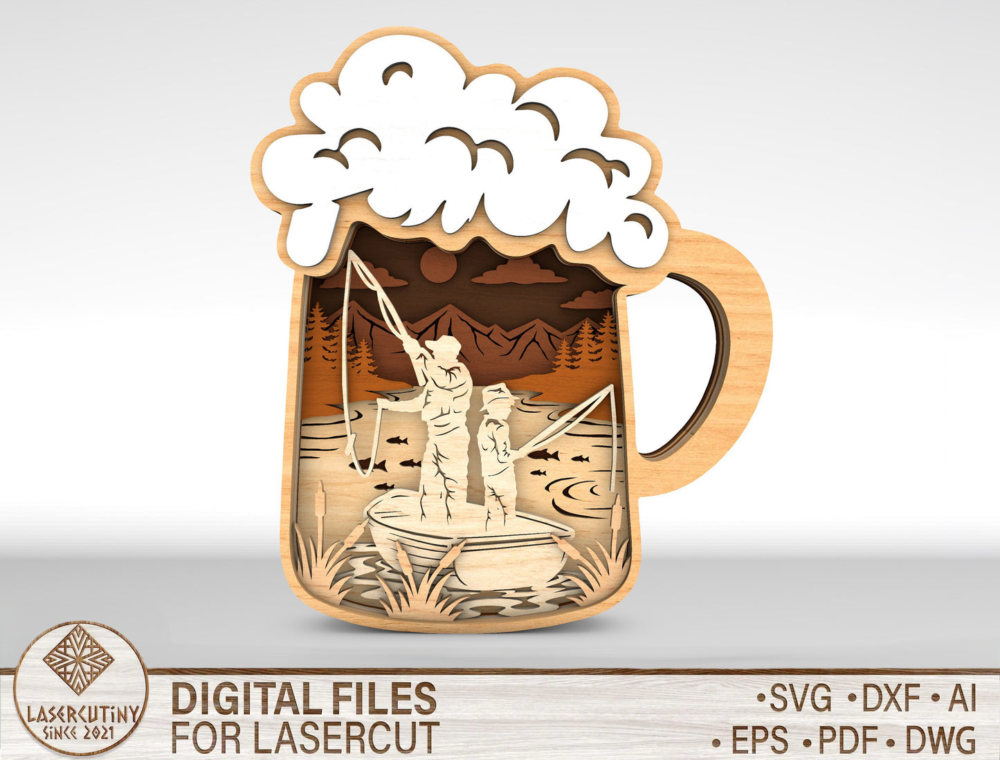 Camping Beer Mug Layered Scene Sign SVG Laser Cut File for xTool and Glowforge