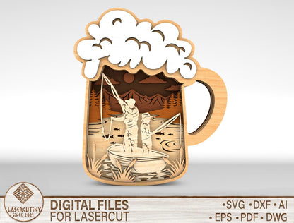 Camping Beer Mug Layered Scene Sign SVG Laser Cut File for xTool and Glowforge
