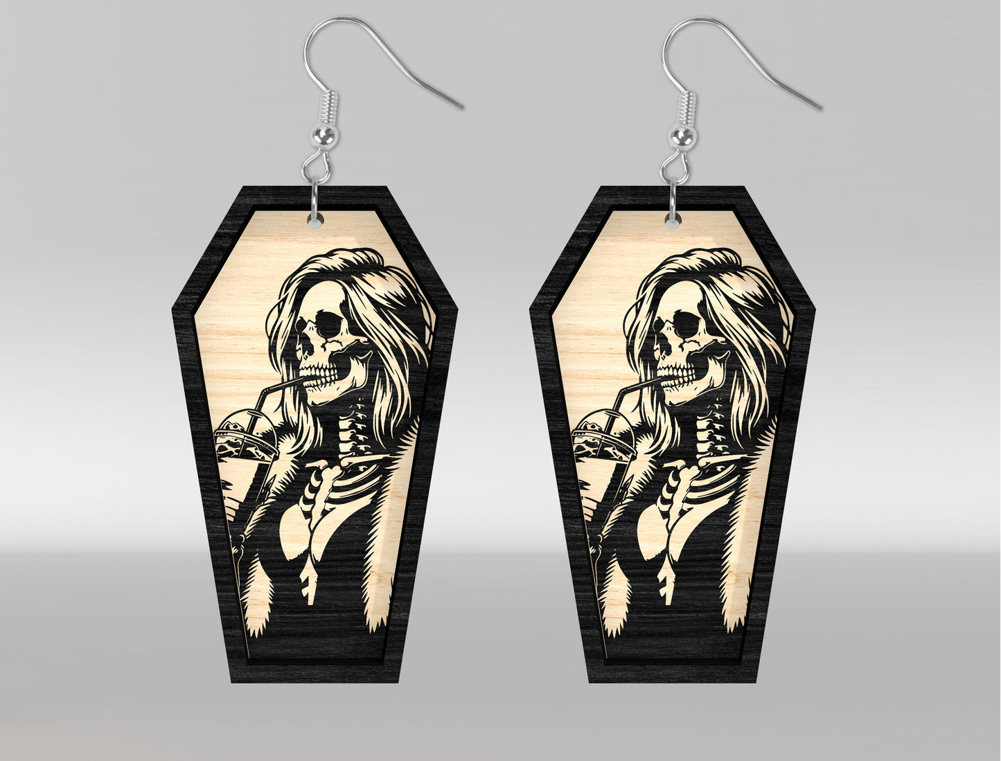 8 Skeleton Coffin Earrings SVG Halloween Laser Cut Bundle for LightBurn