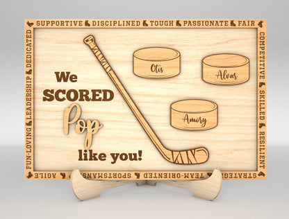"We Scored a Dad Like You" Hockey Trophy Sign SVG Laser Cut File for Glowforge and xTool