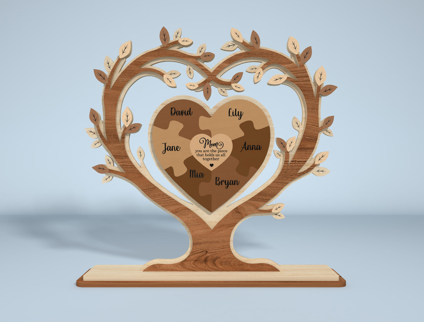 Heart Tree Stand Sign SVG Engraved Family Names for Glowforge