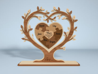 Heart Tree Stand Sign SVG Engraved Family Names for Glowforge