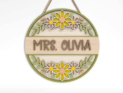 Personalized Teacher Sunflower Classroom Sign SVG Bundle Laser Cut File for Glowforge