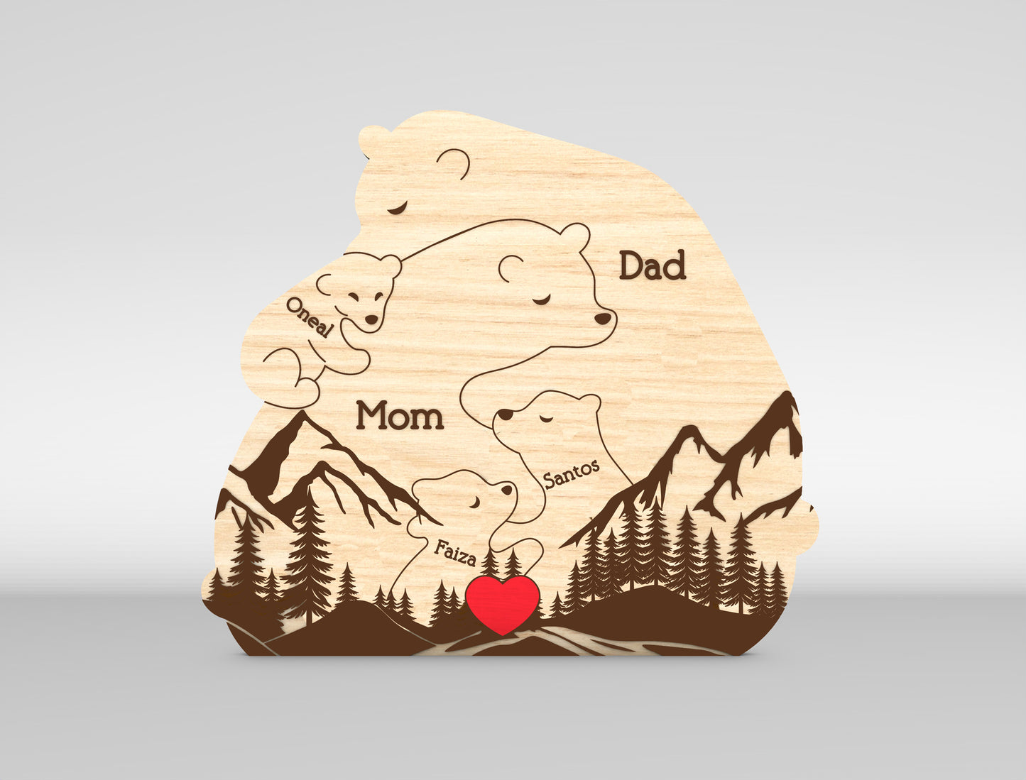 Bear Family Mountain Sign SVG Laser Cut File for LightBurn and Glowforge