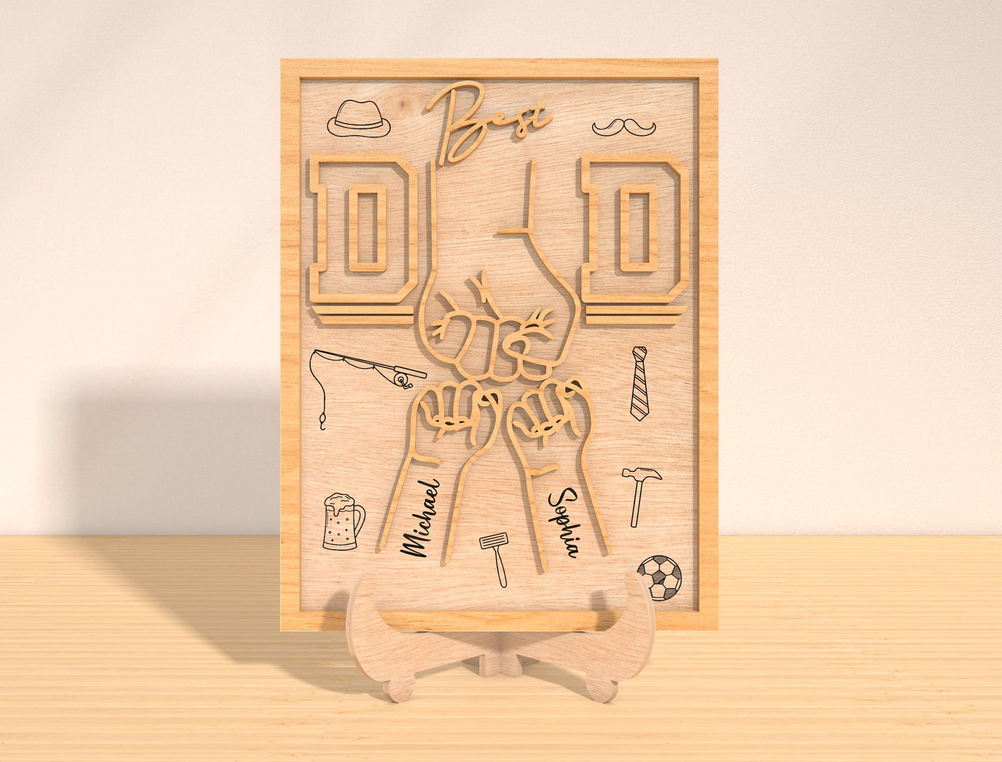 Best Dad Team Laser Cut File | Father Hand Fist Sign | Sports & Hobby Wooden Decor | Glowforge, xTool, LightBurn, etc.