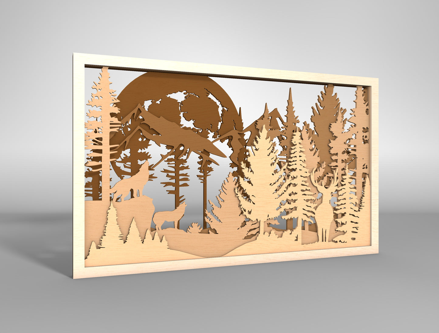 Mountain Wildlife Layered Wall Art SVG for Glowforge and xTool Laser Cut File