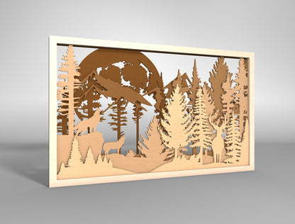 Mountain Wildlife Layered Wall Art SVG for Glowforge and xTool Laser Cut File