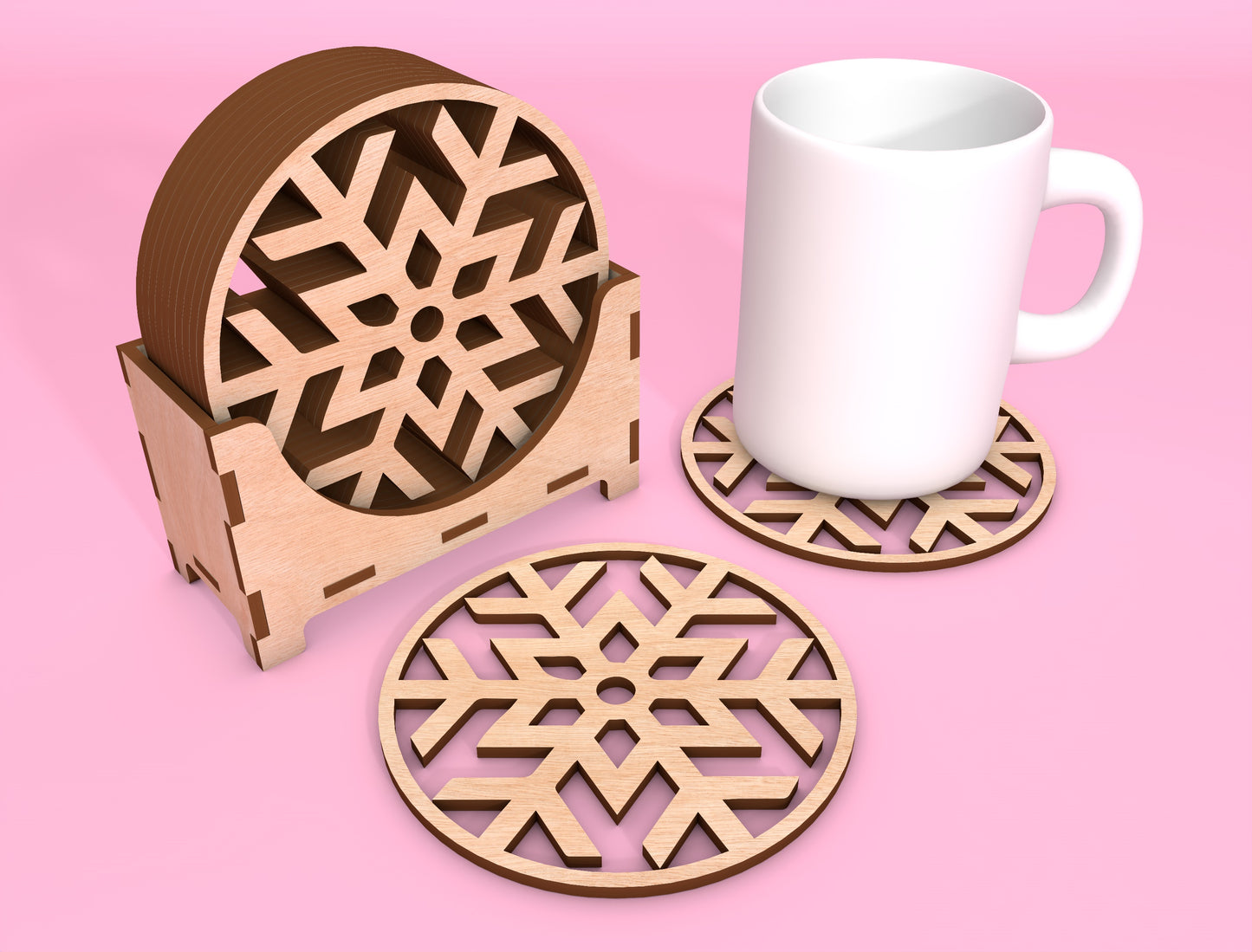 Snowflake Coaster SVG Bundle Laser Cut File for LightBurn and Glowforge