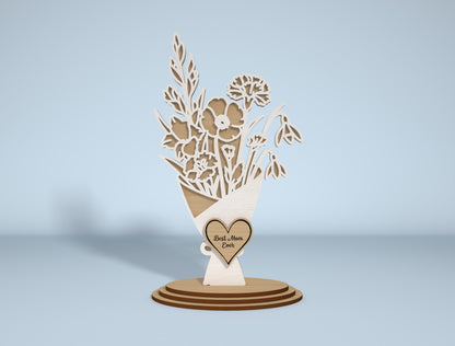 Floral Bouquet Stand Sign SVG Engraved Heart for xTool
