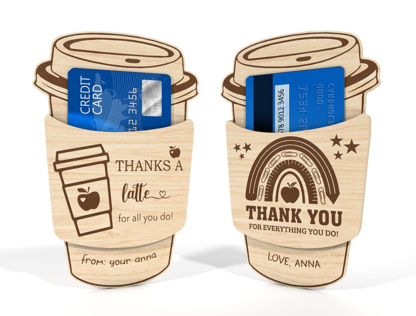 Teacher Coffee Gift Card Holder SVG Bundle for LightBurn and Glowforge