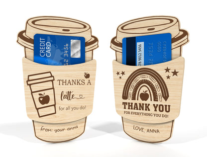 Teacher Coffee Gift Card Holder SVG Bundle for LightBurn and Glowforge