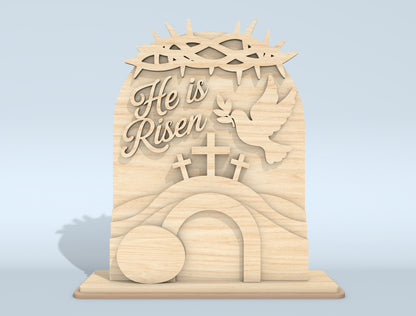 He Is Risen Easter Tabletop Decor Bundle | Religious Cross & Tomb Laser Cut File | Digital Download | Ready to Cut for Glowforge, xTool, LightBurn, etc.