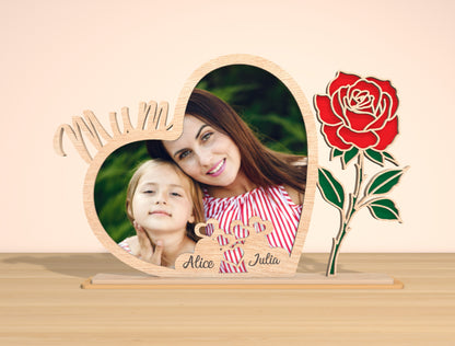 Mama Heart Photo Frame Laser Cut File | Mom Gift | Floral Wooden Photo Stand | Glowforge, xTool, LightBurn, etc.