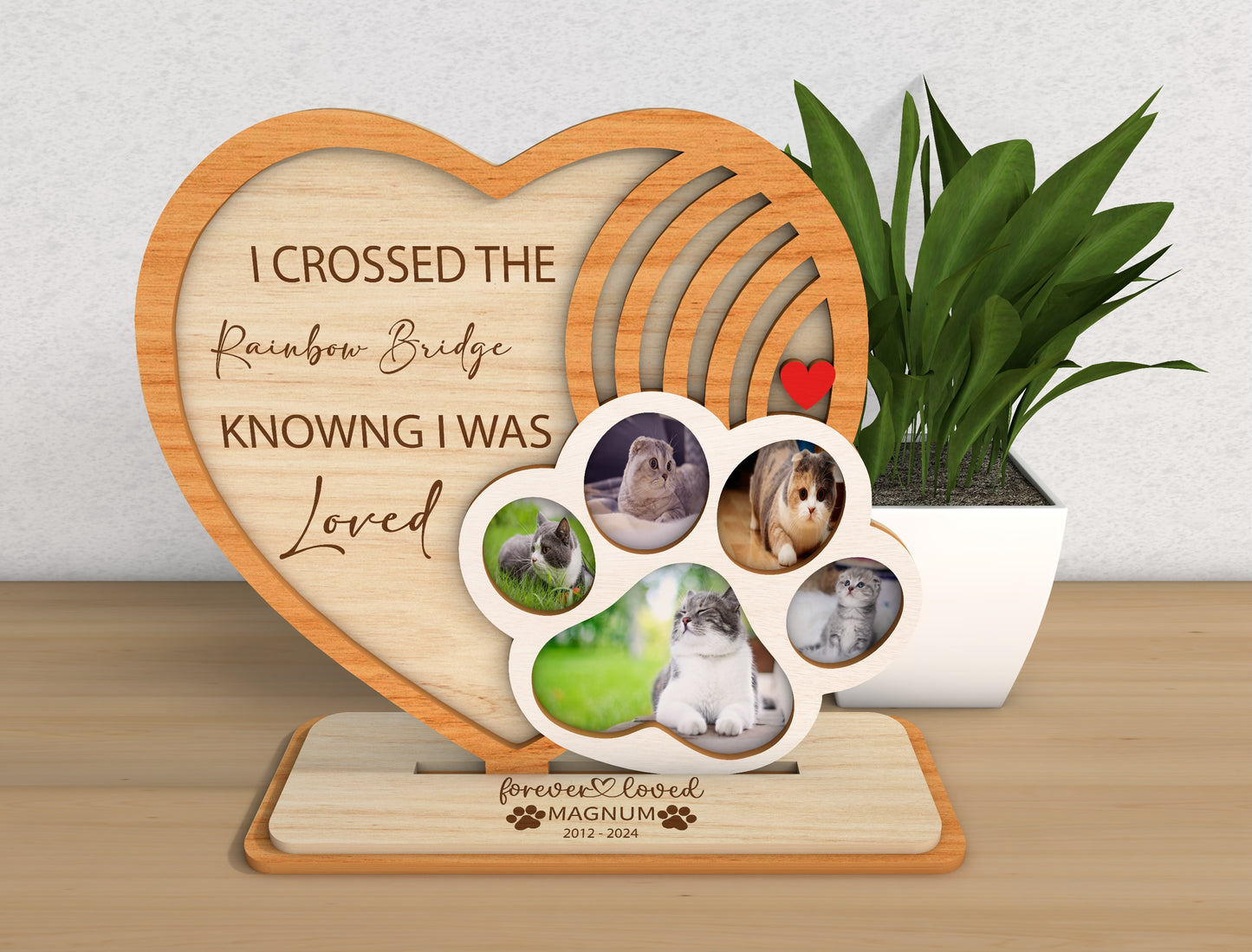 Pet Memorial Photo Frame SVG Paw Heart Tabletop Sign Laser Cut File for Glowforge